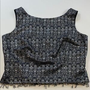 Cachet Metallic Brocade Sleeveless Top Beaded Hem Navy Silver Women’s Sz 14